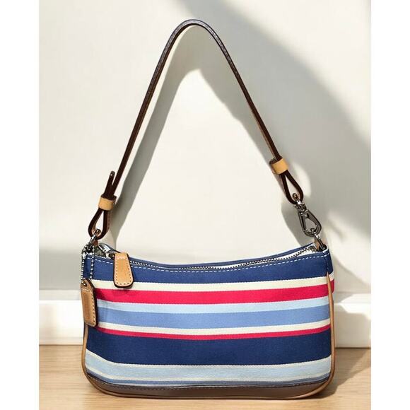Vintage Coach 7749 Hamptons Striped Canvas Demi Bag - Picture 1 of 11